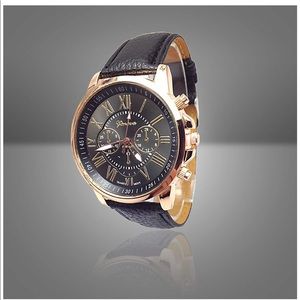 Male Coffee Leather Watch Three Six-Pin Quartz
